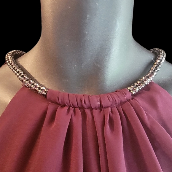 SLNY Fig Burgundy Dress Size 8 Chiffon Woman's Sheath Dressy r27 - Picture 8 of 12